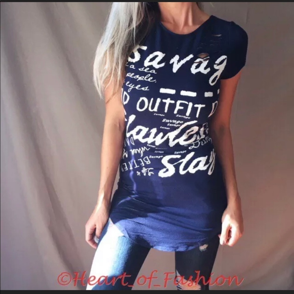 Distressed Graphic Cutout Short Sleeve Tunic Tee